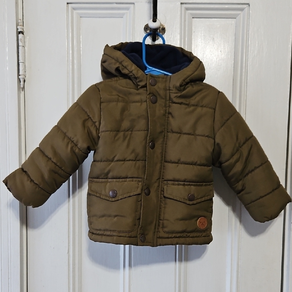 Little Me Cozy Olive Drab Puffer Coat 18M